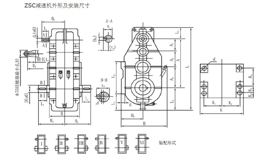 ZSC减速机外形及安装尺寸 ZSC减速机外形及安装尺寸